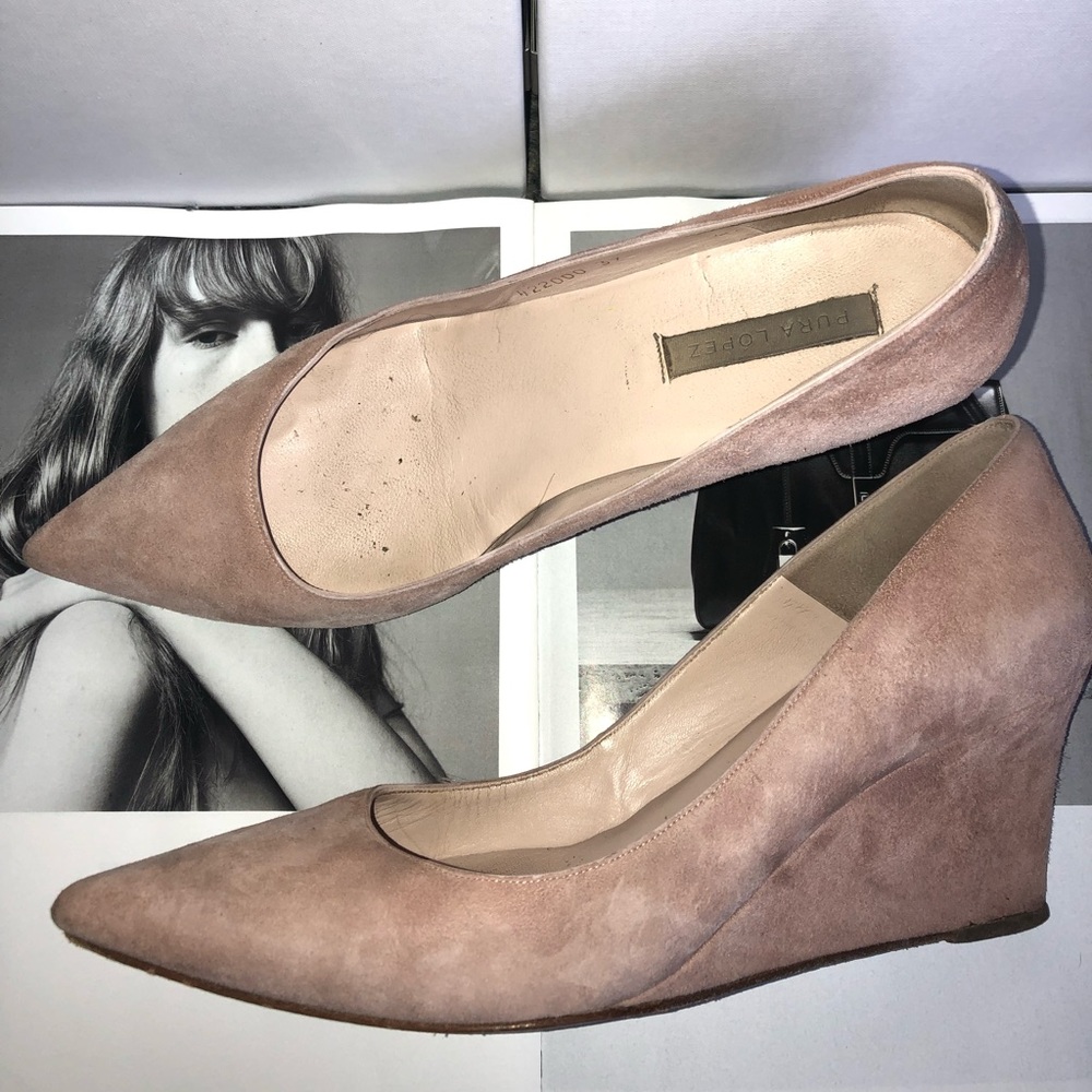 Pura Lopez Pink Blush Suede Face Wedge Heels